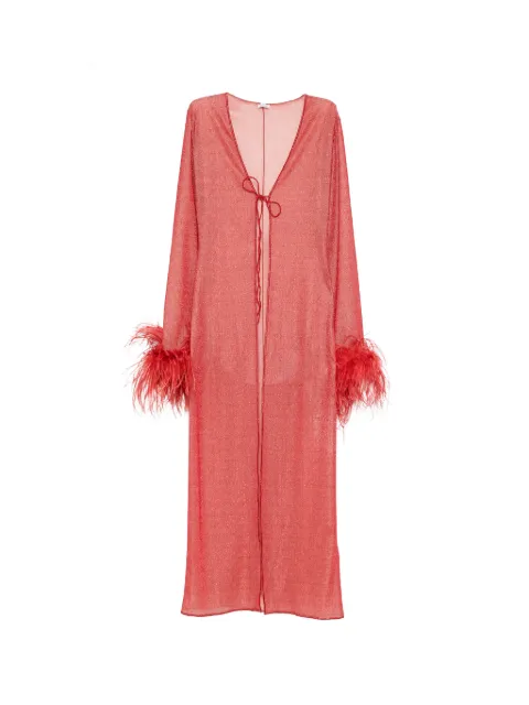 Oséree Lumière Plumage feather-trim beach cover-up Red LKF257