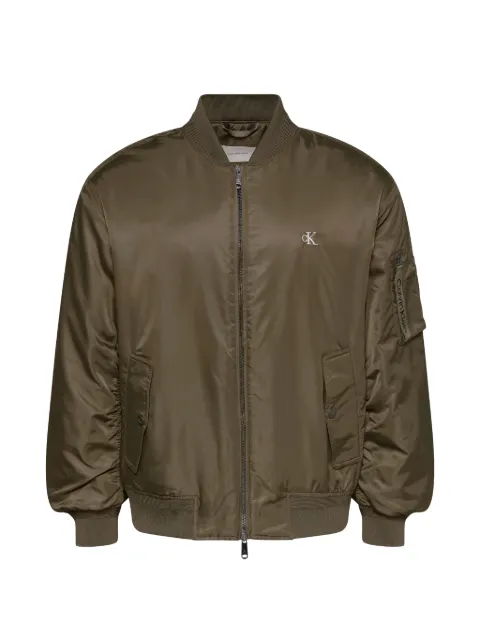 Calvin Klein cK logo-print zip-up bomber jacket Green LV04RG505GLDY