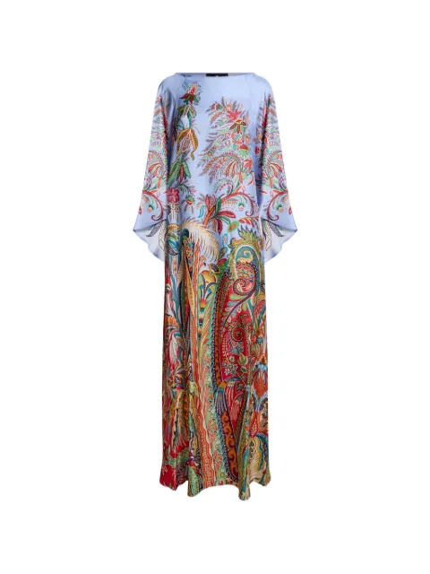 ETRO long twill dress whith placed Paisley foliage print Blue WRPA0025AK12Y