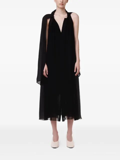 Another Tomorrow scarf-detail midi dress Black A123DR044SEBLK