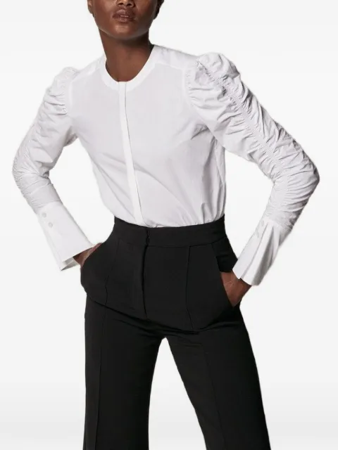 Another Tomorrow shirred-sleeve poplin blouse White A320BL001CO
