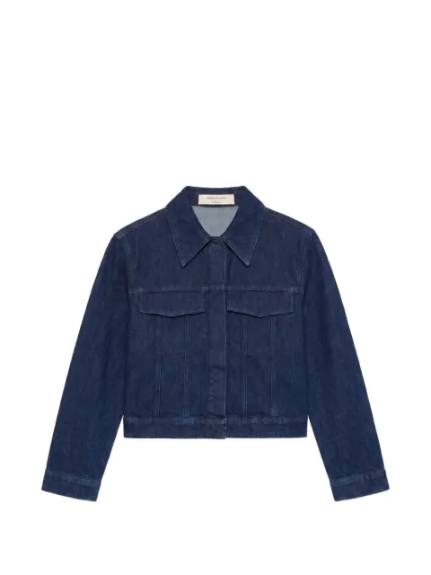 Another Tomorrow cropped seam-detail denim jacket Blue A323JK018