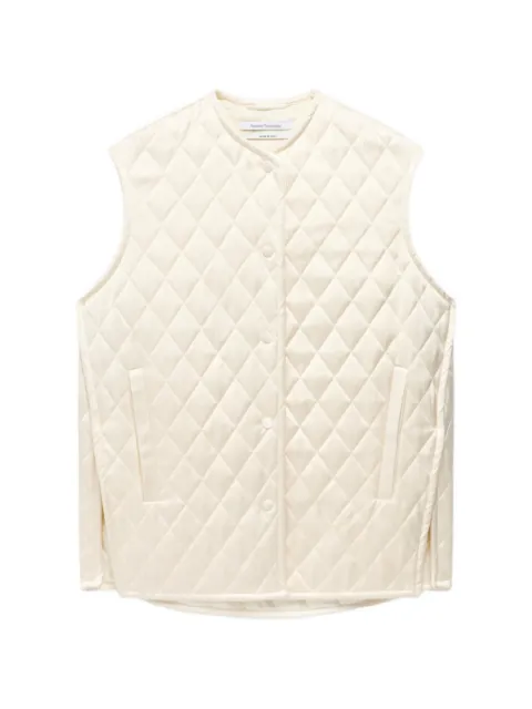 Another Tomorrow quilted satin gilet Neutrals A424OW027