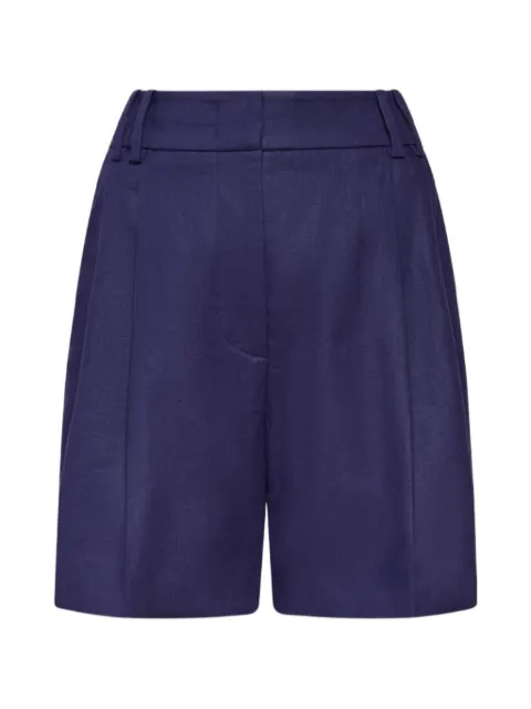 Another Tomorrow pleated linen shorts Blue A224PT023