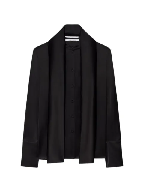 Another Tomorrow band-collar scarf-detail blouse Black A324BL077