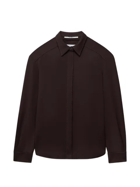 Another Tomorrow stitch-detail curved-hem blouse Brown A425BL125