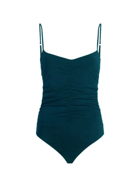 Another Tomorrow shirred sleeveless bodysuit Blue A423CT058TCPTL