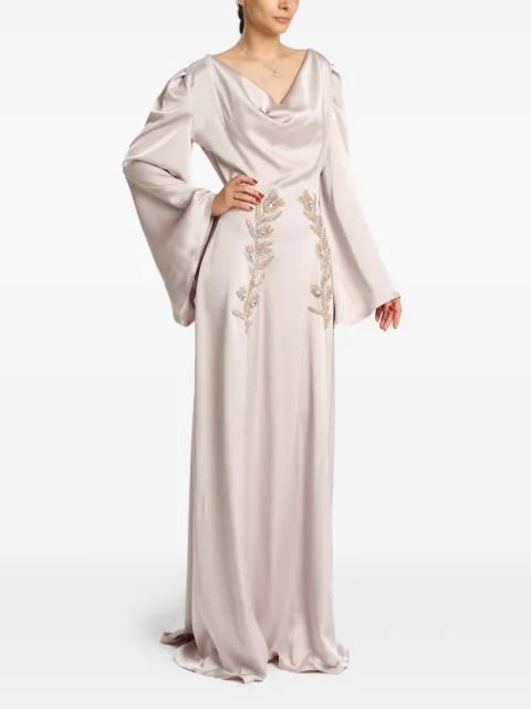 MIAU by Clara Rotescu Esel bead-embellished cowl-neck gown Purple ESEL