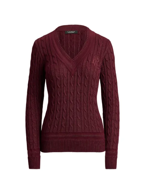 Lauren Ralph Lauren cable-knit monogram-embroidered sweater Red 200888795