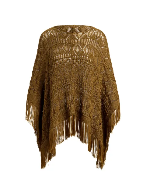 Lauren Ralph Lauren fringe-trim pointelle-knit poncho Brown 200P13858
