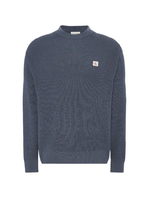 Calvin Klein logo-patch waffle-knit sweater Blue LV04RD313GXL7