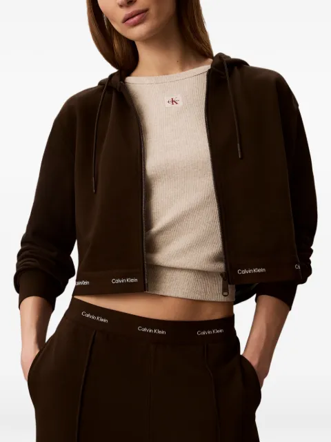 Calvin Klein logo-tape cropped zip-up hoodie Brown LV047G252GTO2