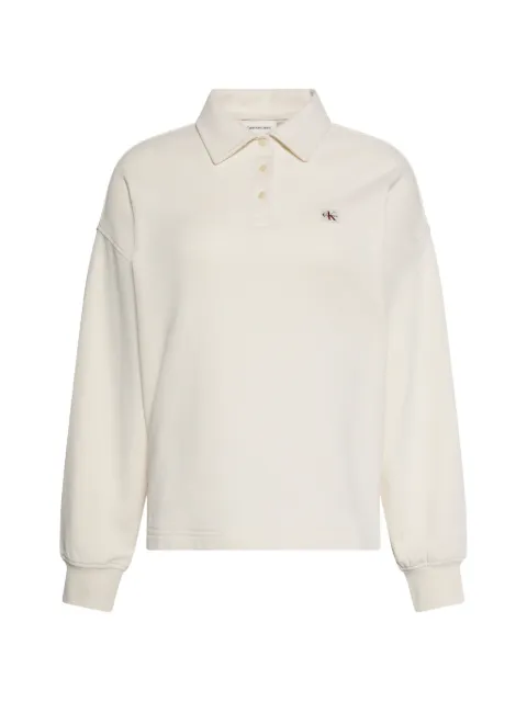 Calvin Klein logo-patch long-sleeved polo shirt Neutrals LV047G230GYAS