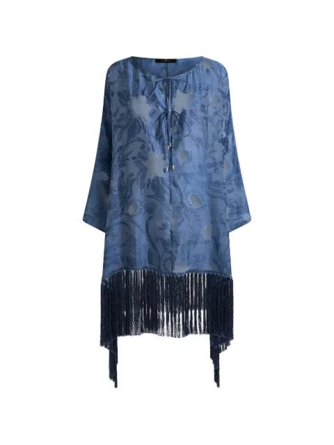 ETRO silk jacquard kaftan with fringing and fil coupé floral motif Blue WRPA004799TJ111