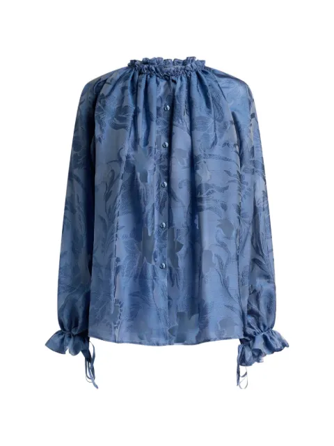 ETRO silk jacquard shirt with fil coupé floral motif Blue WRIA010799TJ111