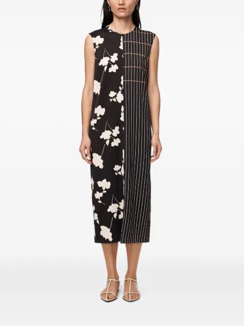 Another Tomorrow floral-print pinstripe dress Black A222DR020