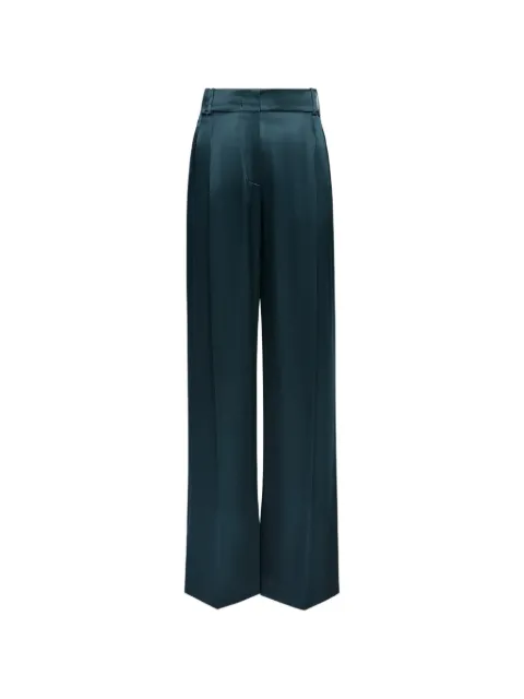 Another Tomorrow pleated satin trousers Green A424PT063VIJUP