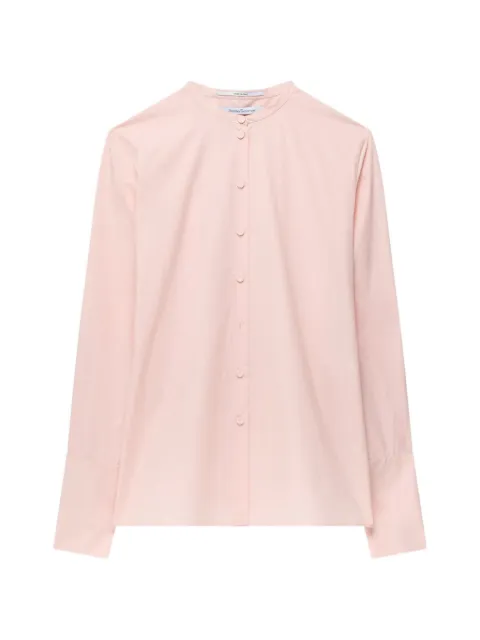 Another Tomorrow band-collar French-cuff blouse Pink A425BL129