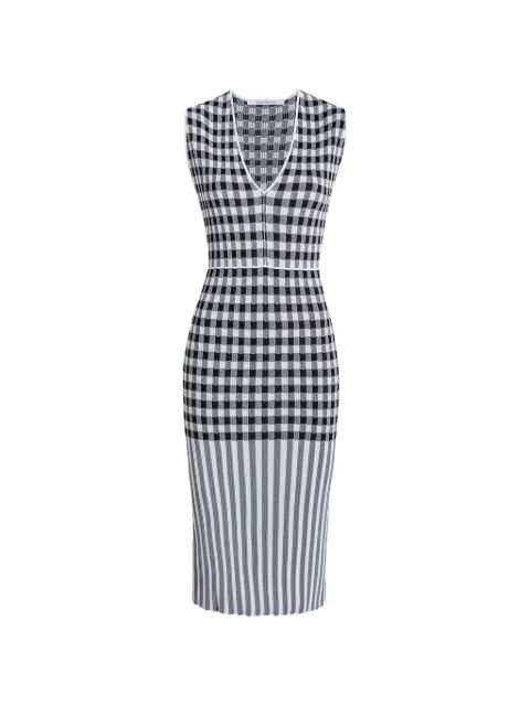 Another Tomorrow gingham-knit V-neck dress White A222KT044VIGMX