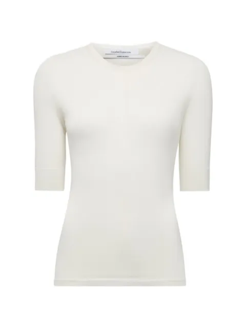 Another Tomorrow ribbed-neck elbow-sleeve sweater White A225KT150VIOFW