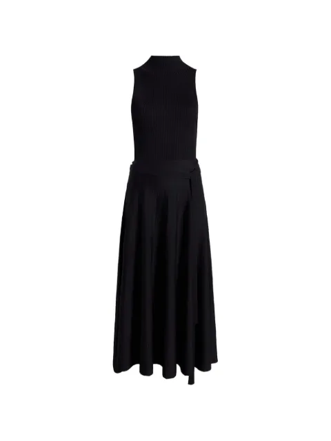 Another Tomorrow pleated mock-neck midi dress Black A123KT075VIBLK