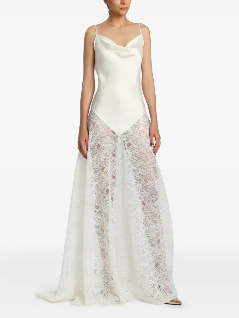MIAU by Clara Rotescu Palmer lace-panelled cowl-neck gown White PALMER