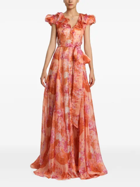 MIAU by Clara Rotescu Poems floral-print ruffled gown Orange POEMS