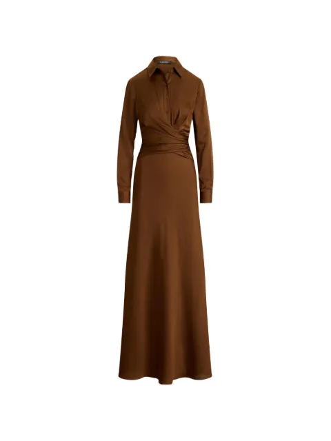 Lauren Ralph Lauren pleated button-up maxi gown dress Brown 253P13736