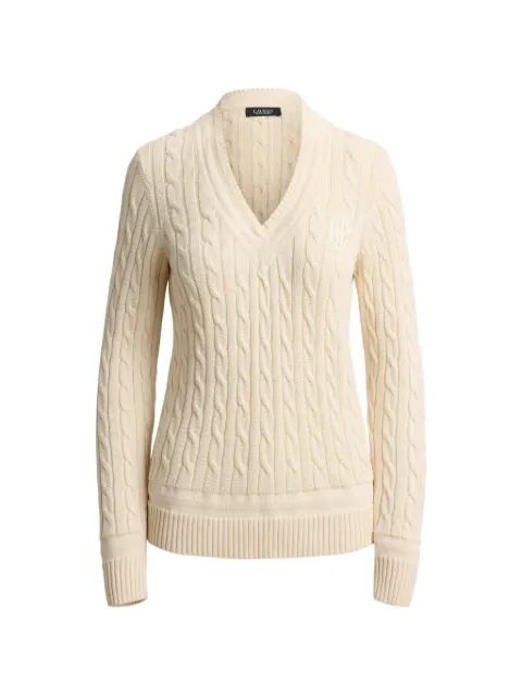 Lauren Ralph Lauren cable-knit monogram-embroidered sweater Neutrals 200888795