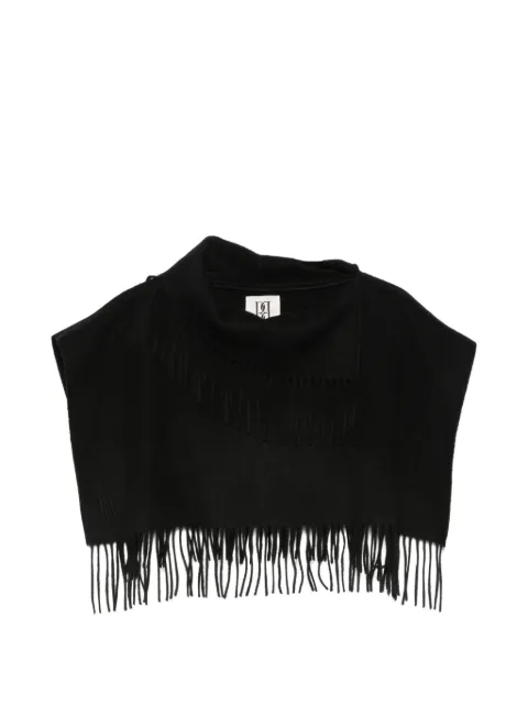 By Malene Birger fringe-trimmed embroidered-logo scarf Black 101809