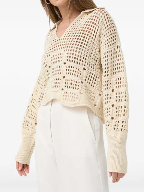 Beatrice B open-knit collar sweater Neutrals 23FE8274KNIT