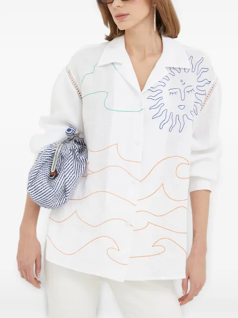 Beatrice B sun-embroidered open-knit shirt White 23FE4868HEMP