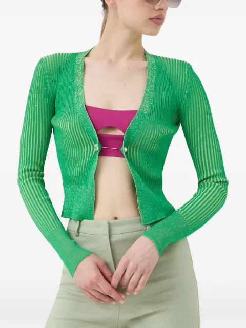 Beatrice B ribbed-knit crystal-embellished cardigan Green 23FE8360PHILO