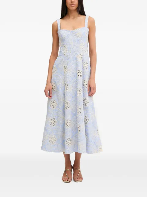 Bardot guipure lace-embroidered striped midi dress Blue 59825DB2