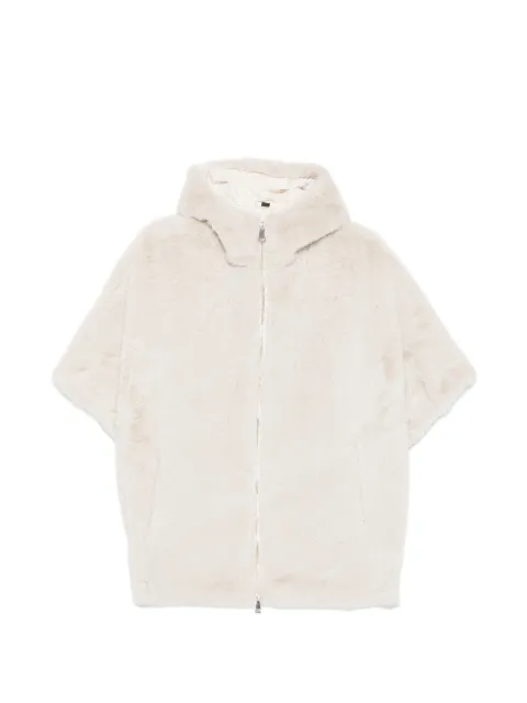 SERGIO MORETTI FIRENZE hooded short-sleeve faux-fur jacket Neutrals 658025208