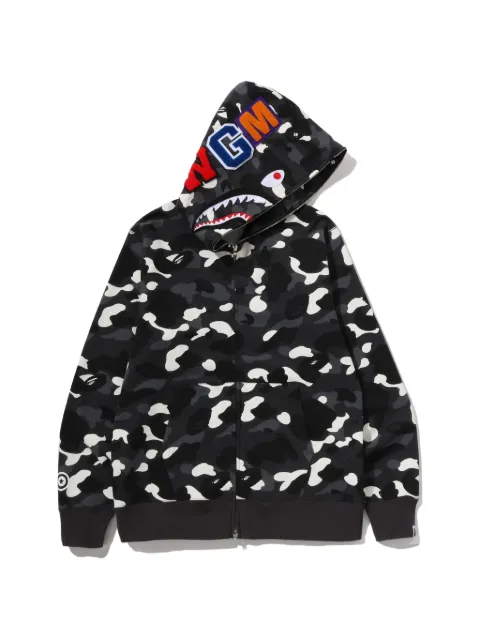 A BATHING APE® Shark camouflage-print hoodie Black 001ZPM301302M