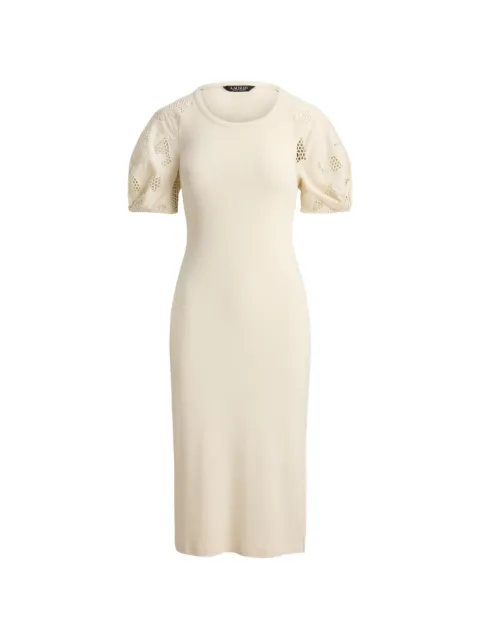 Lauren Ralph Lauren rib-knit eyelet-embroidered midi dress Neutrals 200P13925