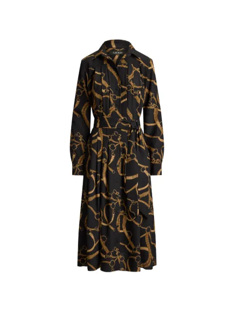 Lauren Ralph Lauren belting-print pleated shirt midi dress Black 200P13730