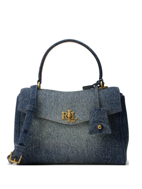 Lauren Ralph Lauren small Farrah leather-trim denim tote bag Blue 431P15613