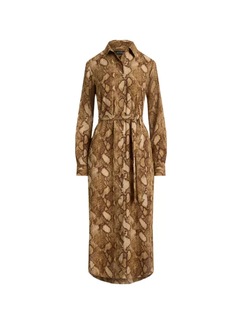Lauren Ralph Lauren python-print belted midi shirtdress Brown 200P14026