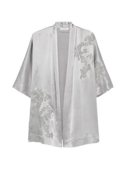 Carine Gilson lace-trim silk kimono Grey CR0928GEW26PLBGRI