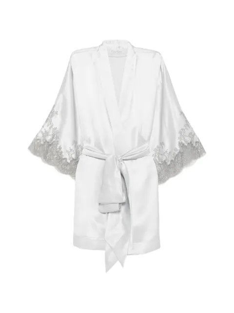 Carine Gilson lace-trim silk dressing gown Grey CR0928AEW26GRGGRI