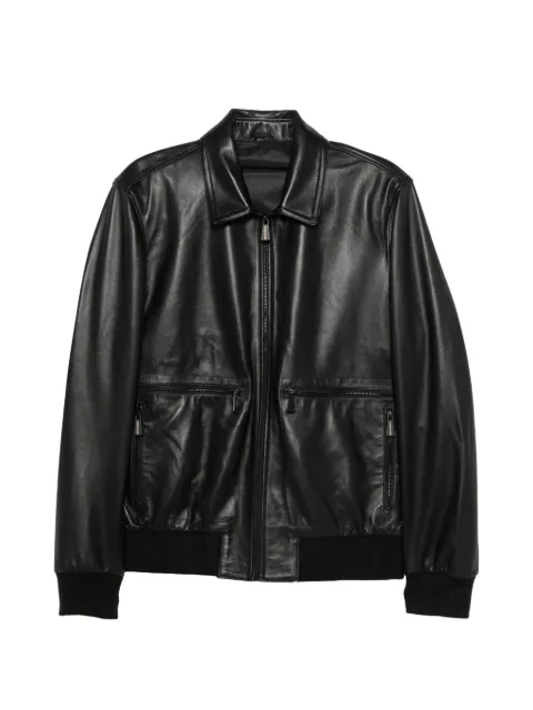 SERGIO MORETTI FIRENZE ribbed-trim leather jacket Black 662926206
