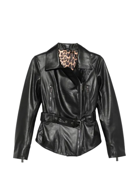 ADRIANNA FERETTI belted leather biker jacket Black 662926207