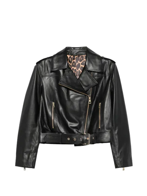 ADRIANNA FERETTI belted leather biker jacket Black 662926208