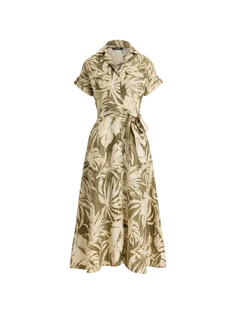 Lauren Ralph Lauren palm-frond-print camp midi shirt dress Green 200B24676
