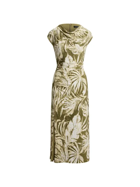 Lauren Ralph Lauren leaf-print cowl-neck midi dress Green 200P13926
