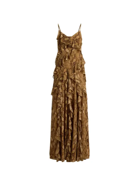 Lauren Ralph Lauren python-print ruffle-trimmed maxi dress Brown 253P13996
