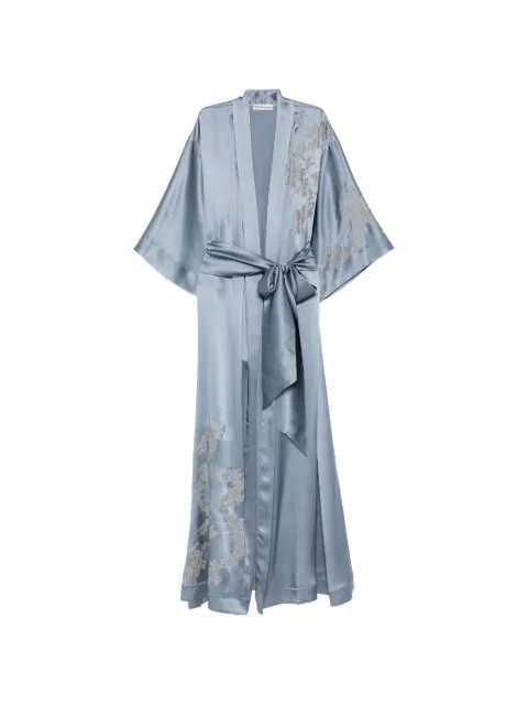 Carine Gilson lace-trim silk robe Blue CR0168GEW26GALGRI