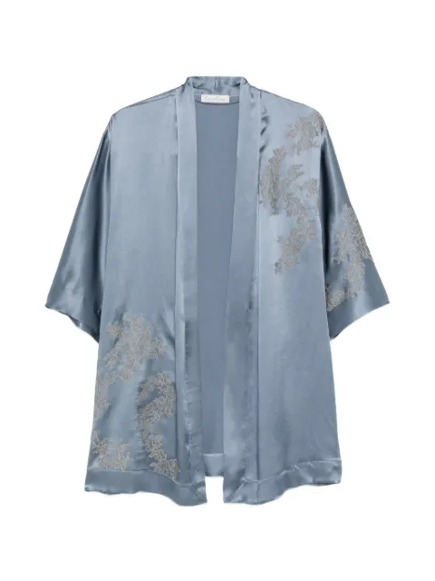 Carine Gilson lace-trim silk kimono Blue CR0928GEW26GALGRI